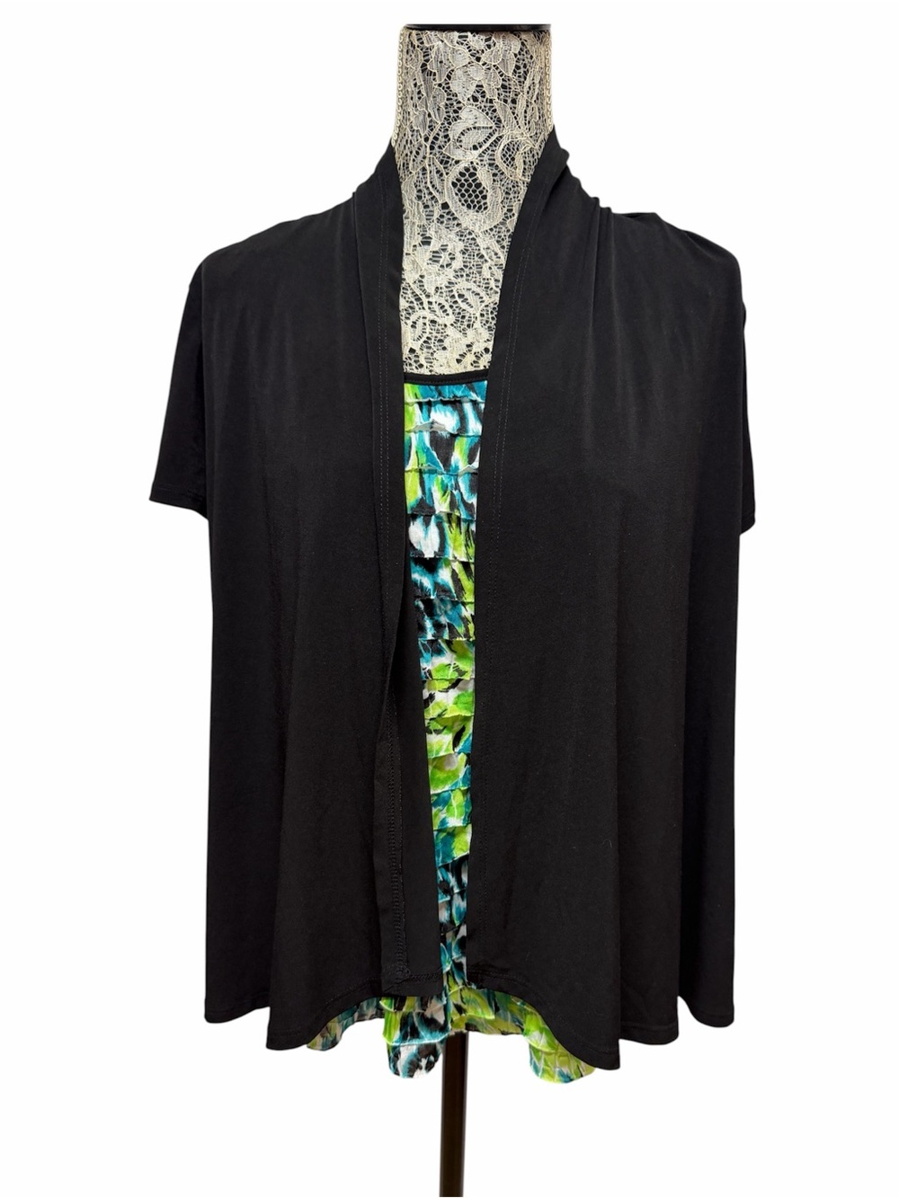 Notations XL Black Open Front Layered Career Cardigan Top Blouse
